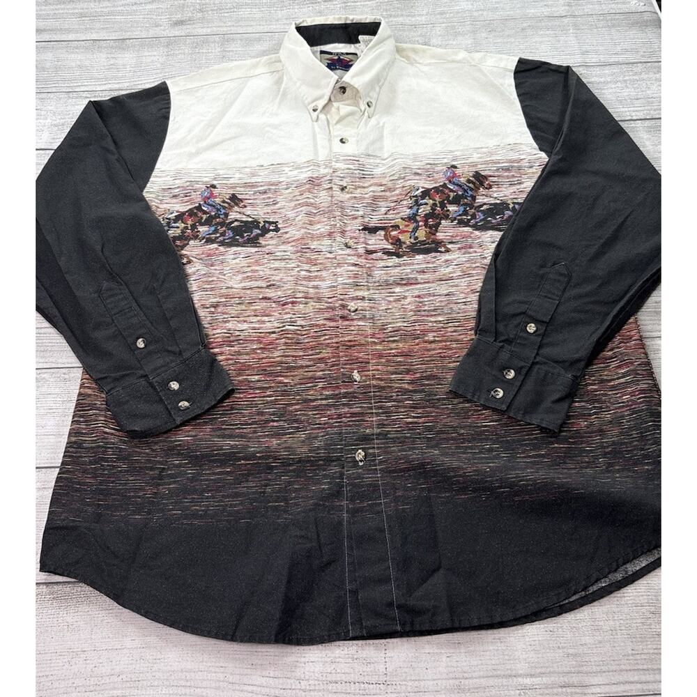 IPRA Vintage Western Shirt Button Down Calf Roping Wrap Around Print Size XL